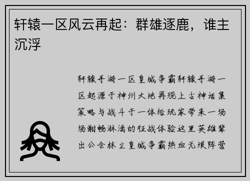 轩辕一区风云再起：群雄逐鹿，谁主沉浮